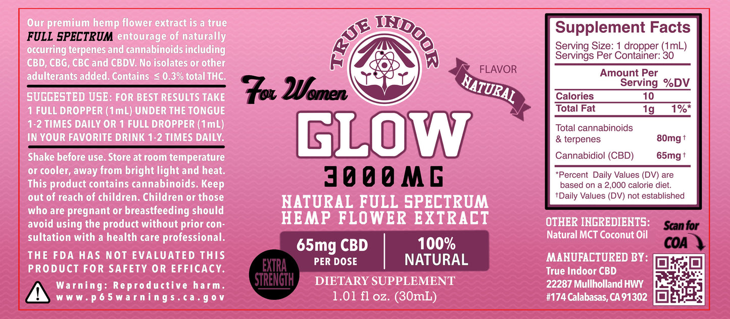 GLOW Full Spectrum CBD Flower Extract for Women - True Indoor Naturals - indoor cbd hemp flower
