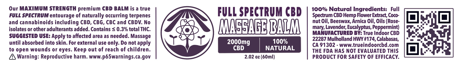 Massage Balm Full Spectrum CBD - True Indoor Naturals - indoor cbd hemp flower