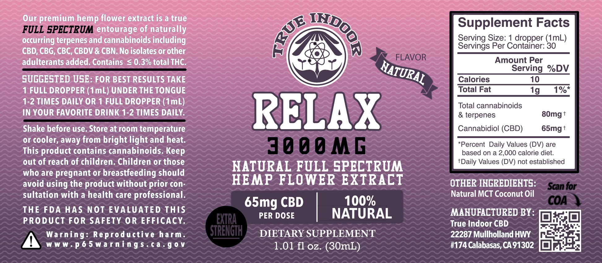 Relax Full Spectrum CBD Flower Extract - True Indoor Naturals - indoor cbd hemp flower